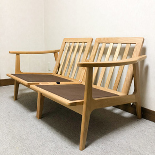 都内配達可 マルニ60 2シーターソファ ナチュラル オーク無垢 廃盤ファブリック