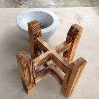 餅つき　石臼　焼杉うす台　セット　お正月　