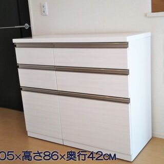超美品 ホワイト × シルバー★　引き出し収納 キッチンカウンター 食器棚 収納 レンジ台