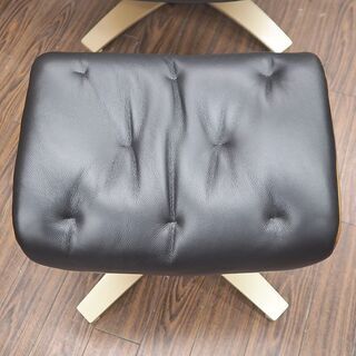 札幌 引取歓迎　NITORI/ニトリ パーソナルチェア・オットマン付 マーシャル BK  本革使用 リクライニング・ローテーションシャフト