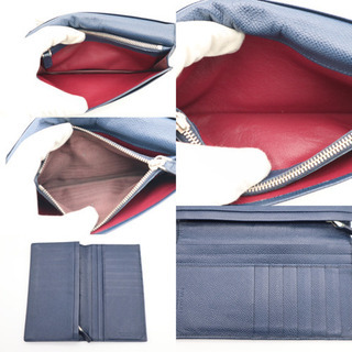 BVLGARI/ブルガリブルガリ 二つ折り長財布》Bランク 美品 ネイビー 赤