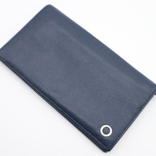 BVLGARI/ブルガリブルガリ 二つ折り長財布》Bランク 美品 ネイビー 赤