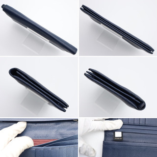 BVLGARI/ブルガリブルガリ 二つ折り長財布》Bランク 美品 ネイビー 赤