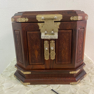 中古 中国 折りたたみ鏡付き化粧箱 アンティーク 骨董