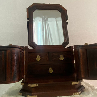中古 中国 折りたたみ鏡付き化粧箱 アンティーク 骨董