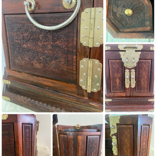 中古 中国 折りたたみ鏡付き化粧箱 アンティーク 骨董