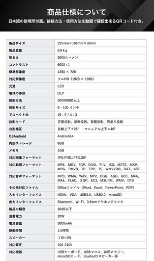 【ネット決済/新品未使用】小型プロジェクター「FUN BOX 2 (3000ルーメン) 」