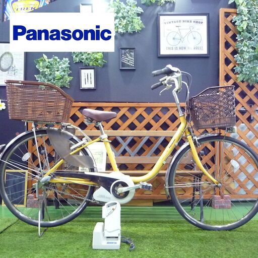電動自転車 パナソニック 新基準 26インチ ビビSS 3段変速 サドル新品 前後カゴ付き 中古 通勤 通学 充電器付き Panasonic ViViSS●