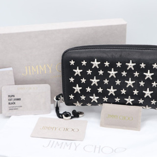 《JIMMY CHOO/スタースタッズ ラウンドファスナー長財布》ABランク 美