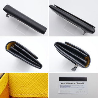 《PRADA/サフィアーノ 二つ折り長財布》ABランク ブラック 黄 箱 ギャラ