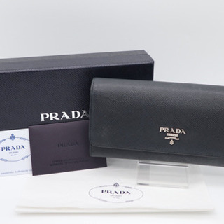 《PRADA/サフィアーノ 二つ折り長財布》ABランク ブラック 黄 箱 ギャラ