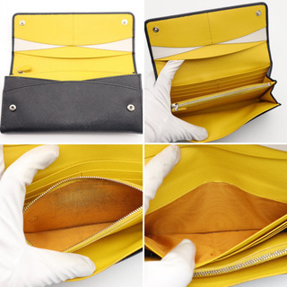 《PRADA/サフィアーノ 二つ折り長財布》ABランク ブラック 黄 箱 ギャラ