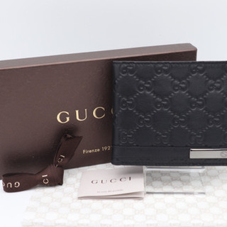 《GUCCI/グッチシマ ロゴプレート 二つ折り財布》Sランク 未使用品 極美品