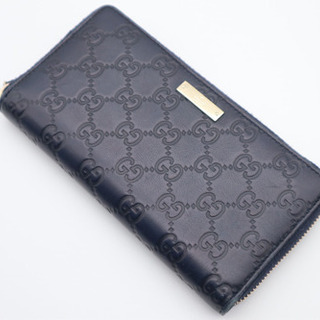 《GUCCI/グッチシマ ラウンドファスナー 長財布》ABランク 箱 ネイビー