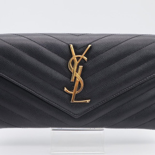 SAINT LAURENT/ロゴ キルティング レザー 長財布》ABランク 美