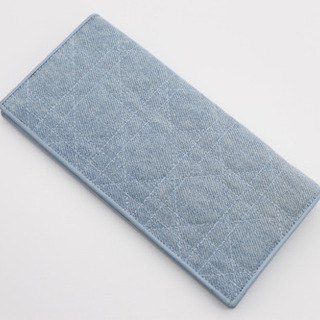 《Dior/レディディオール デニム 二つ折り長財布》Aランク 袋 極美品 水色