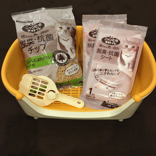 未使用　猫飼育スターターセット　組立済みケージ　トイレ他　4点