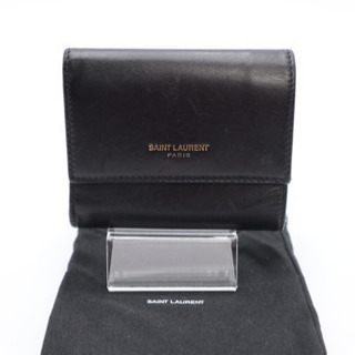 《SAINT LAURENT/ロゴ 三つ折り財布 ABランク》ブラック 袋 美品