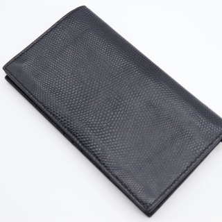 《BOTTEGA VENETA/二つ折り長財布 リザード型押し》ABランク 黒