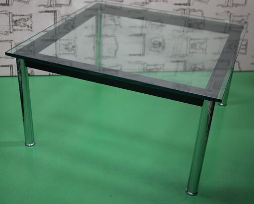 コルビュジエ LC10 ガラス テーブル リプロダクト 70cm×70cm センターテーブル コーヒーテーブル オフィス リビング コルビジェ
