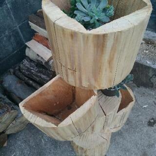 丸太の植木鉢　三連　ヒノキ　　　　　　906