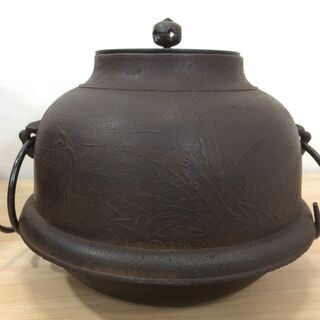 値下げ】○鉄製茶釜 唐銅面取風炉 五徳 炭型電熱器 敷板 5点セット