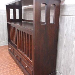 ss0638 北海道民芸家具 リビングボード 扉2枚 引出3杯 飾り棚