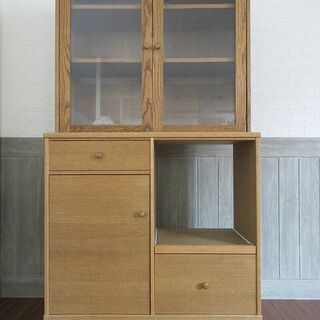 モモナチュラル　木製収納棚 ガラス扉付き 9引き出し 完成品・国産】 書棚 幅90cm 木製 リビング収納 モダン ガラス扉