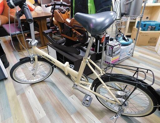中古品 20インチ 折りたたみ自転車 ベージュ系 ミニベロ
