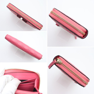 《GUCCI/グッチシマ リボン ラウンドファスナー》ABランクピンク 美品 箱