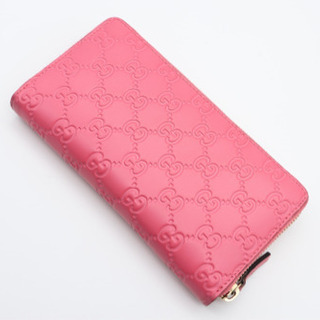 《GUCCI/グッチシマ リボン ラウンドファスナー》ABランクピンク 美品 箱