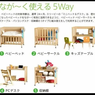 日本製 5wayベビーベッド「ミニベッド＆デスク」　石崎家具