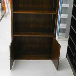 扉付き収納棚 幅90.5×奥37×高195.5cm 木製 茶系 収納家具 苫小牧西店 