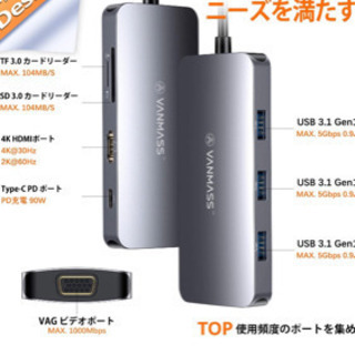 【ネット決済・配送可】VANMASS USB C ハブ 8in1...