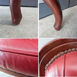 一人掛けソファ チェア レザー ロココ調 猫脚 レッド イス 椅子 1人掛けソファ 赤 赤色 皮 アンティーク調 ペイペイ対応 札幌市西区西野