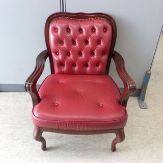 一人掛けソファ チェア レザー ロココ調 猫脚 レッド イス 椅子 1人掛けソファ 赤 赤色 皮 アンティーク調 ペイペイ対応 札幌市西区西野