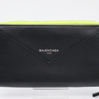 《BALENCIAGA/ロゴプリント ラウンドファスナー長財布》Bランク 黒 黄
