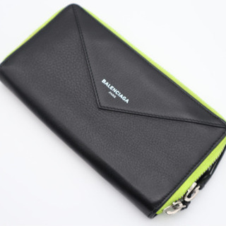 《BALENCIAGA/ロゴプリント ラウンドファスナー長財布》Bランク 黒 黄