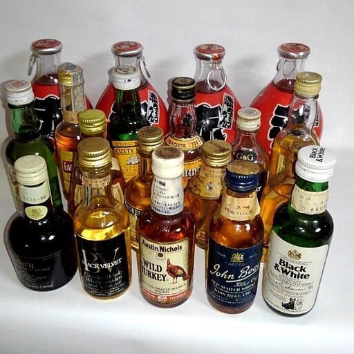 つくば市内/周辺、改札口可　　古酒ミニボトルまとめて19本セット サントリー、スコッチ、バーボン等 特級/1級/2級(山崎や響より古い)：ジョンベック ワイルードターキー