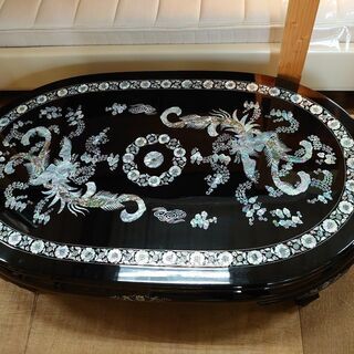 【店舗同時販売中】螺鈿細工座卓　ガラス天板付き【店頭ご来店購入限定】