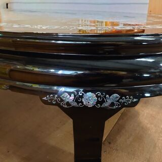 【店舗同時販売中】螺鈿細工座卓　ガラス天板付き【店頭ご来店購入限定】