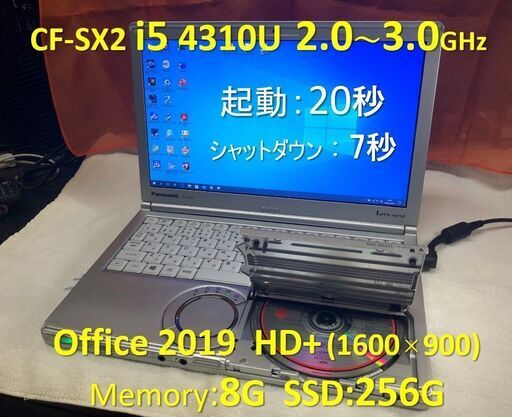【完売】Let’s note CF-SX3 i5 2.0G SSD:256G Mem:8G Office 2019 1600x900