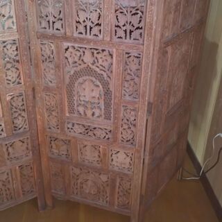 4連折りたたみ 衝立◇ビンテージ　木製　高さ154Cm　幅50Cm x 4　レトロ　訳有