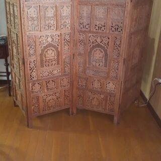 4連折りたたみ 衝立◇ビンテージ 木製 高さ154Cm 幅50Cm x 4 レトロ 訳