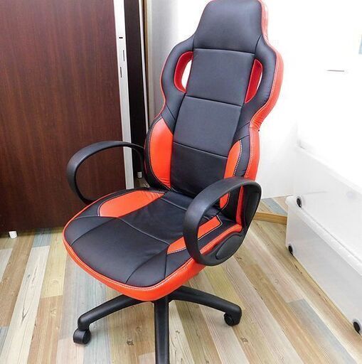 極美品 スイートデコレーション レーシングチェア 肘付き CX1040H 赤×黒 レザー オフィスチェア 椅子 PCチェア