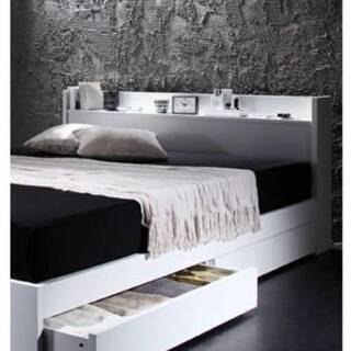 8803】セミダブル・2杯収納・棚コンセント付きフロアベッド・ホワイト