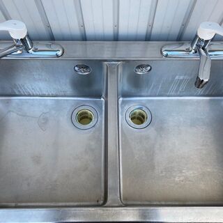 ステンレス 二層式 シンク 流し台 厨房 蛇口2個付き 手洗 水廻り 店舗 