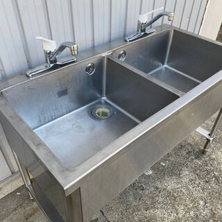 ステンレス 二層式 シンク 流し台 厨房 蛇口2個付き 手洗 水廻り 店舗 