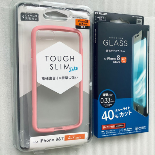 新品 Iphone Se2 8 7 耐衝撃 スリム ケース ピンク 強化ガラス フィルム ブルーライトカット うっかん 古島の携帯アクセサリーの中古あげます 譲ります ジモティーで不用品の処分