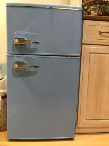 レトロ　2ドア冷蔵庫　青　85ℓ